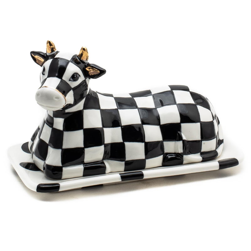 mackenzie childs MACKENZIECHILDS Cow Creamery Butter Dish BlackandWhite Ceramic Butter Dish with Lid