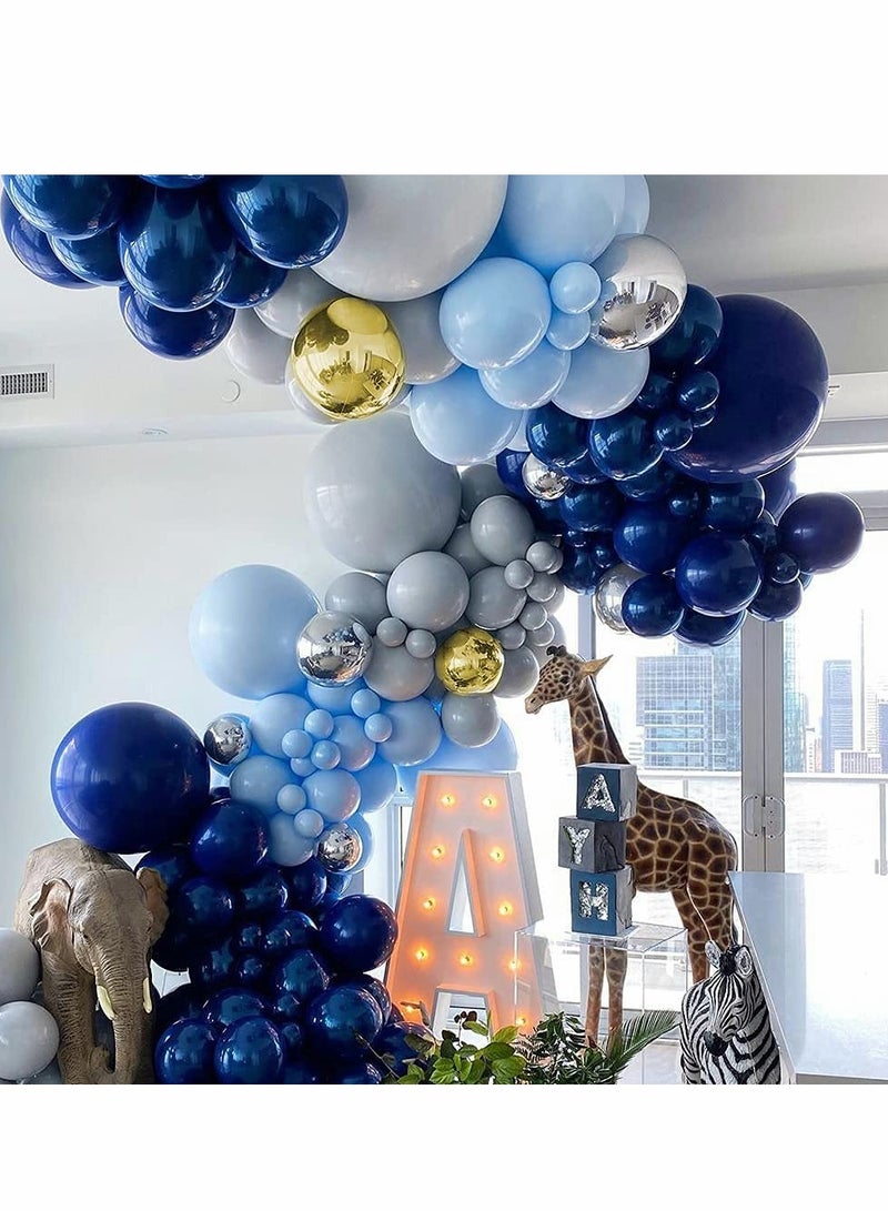 Balloon Arch Kit, 146 PCS Blue Balloons Macaron Blue Balloon Garland Kit, Gold and Sliver Balloon Arch Party Balloons Latex Balloons for Baby Shower Decorations Wedding Decorations Party Birthday