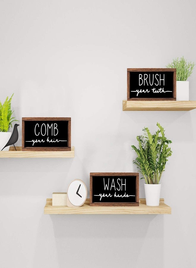 LIBWYS Bathroom Sign & Plaque (Set of 3) Wash Your Hands Brush Your Teeth Comb Your Hair Decorative Rustic Wood Farmhouse Bathroom Wall Decor (Black) - Image 3