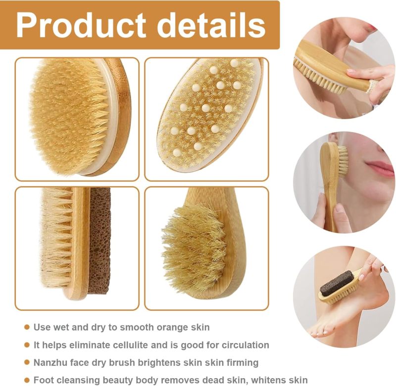 Dry Body Brush Set - Boar Bristle & Wooden Handle Exfoliating Body Brush for Dry Brushing, Skin Exfoliation at Home - Image 3