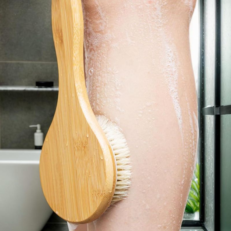Dry Body Brush Set - Boar Bristle & Wooden Handle Exfoliating Body Brush for Dry Brushing, Skin Exfoliation at Home - Image 2