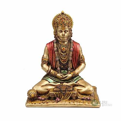 INDICAST Cold Cast Resin Hanuman Ji Showpiece Antique Decor Bajrangbali Statue Idols (8 Inches, Metal Finish) - Image 2