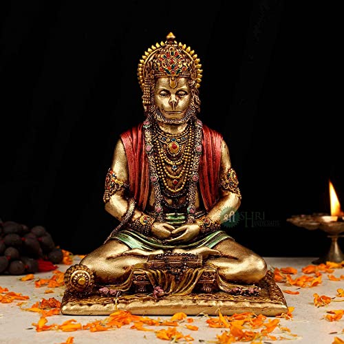 INDICAST Cold Cast Resin Hanuman Ji Showpiece Antique Decor Bajrangbali Statue Idols (8 Inches, Metal Finish) - Image 1