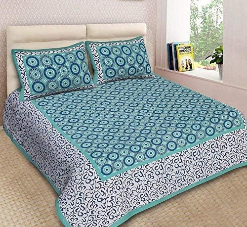 Ealth Kart Cotton Comfort 180 TC Rajasthani Jaipuri Traditional Floral King Size Double Bedsheet with 2 Pillow Covers (Blue) - Image 2