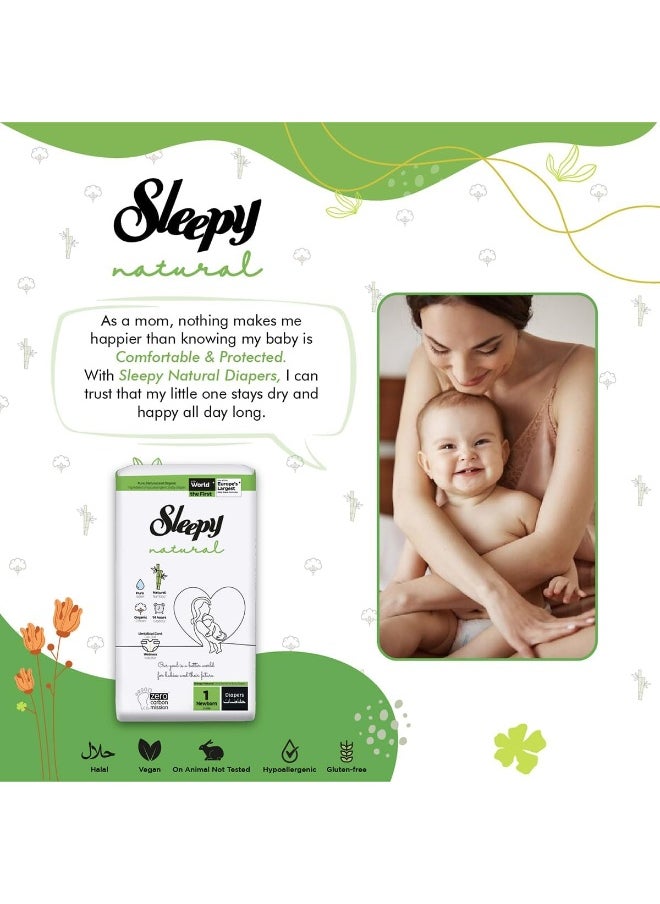 Sleepy - Natural Size 1, Newborn, 200 Count, 5 X 40, 2-5Kg Hypoallergenic Baby Dry Diapers, Organic Cotton, Highly Absorbent, Bamboo Extract, Ultimate Comfort And Dryness, 100% Leakage Protection - Image 1