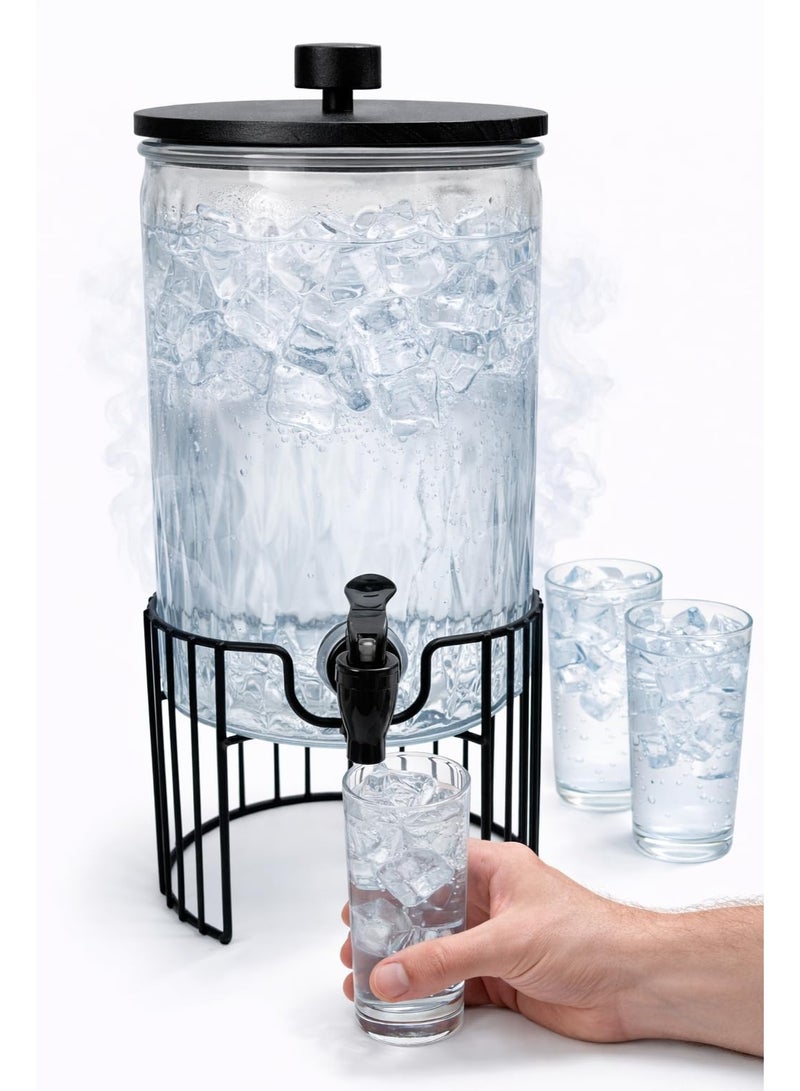 5L Glass Juice Dispenser with Metal Stand, Leak Proof Tap & Airtight Wooden Lid , 5 Liter Beverage Dispenser for Cold Drinks, Juice, Lemonade, Iced Tea & Water, Ideal for Home, Office - Image 3