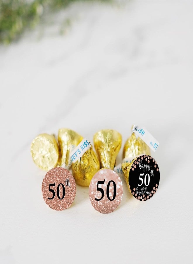 Andaz Press Glitzy Faux Rose Gold Glitter Milestone Chocolate Drop Labels, Cheers to 50 Years, 50th Birthday or Anniversary, 240-Pack, Not Real Glitter, Kisses Party Colored Decorations - Image 2
