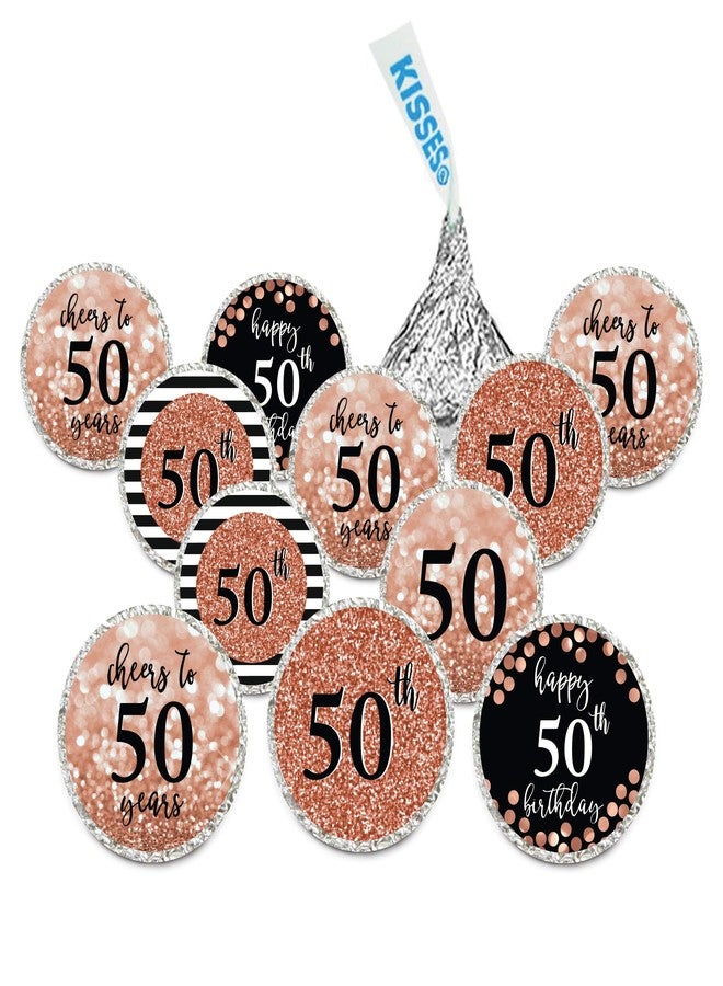 Andaz Press Glitzy Faux Rose Gold Glitter Milestone Chocolate Drop Labels, Cheers to 50 Years, 50th Birthday or Anniversary, 240-Pack, Not Real Glitter, Kisses Party Colored Decorations - Image 1