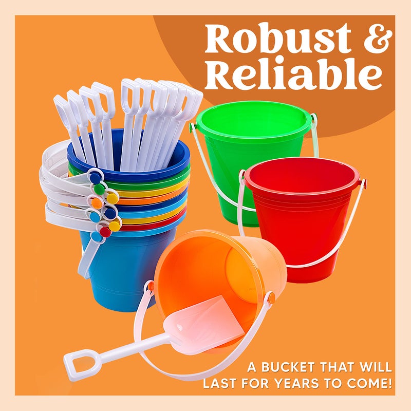 Sloosh 12 Sets Sand Buckets with Shovels for Kids Beach Pails Toys Party Favors Pail Set Plastic Bucket with Handles - Image 5