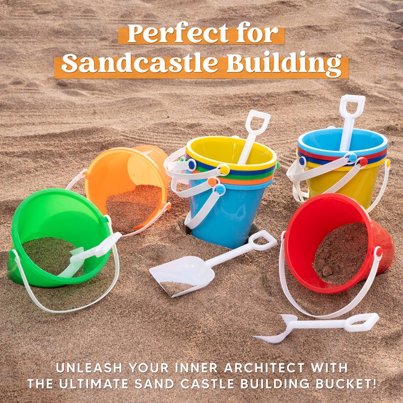Sloosh 12 Sets Sand Buckets with Shovels for Kids Beach Pails Toys Party Favors Pail Set Plastic Bucket with Handles - Image 3