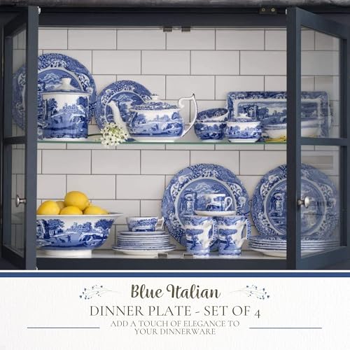 Spode Blue Italian 10.5-Inch Porcelain Dinner Plates - Set of 4 Classic Round Dishes with Eastern-Inspired Border - Elegant Blue & White Tableware Gift for Everyday Meals & Hosting - Image 2