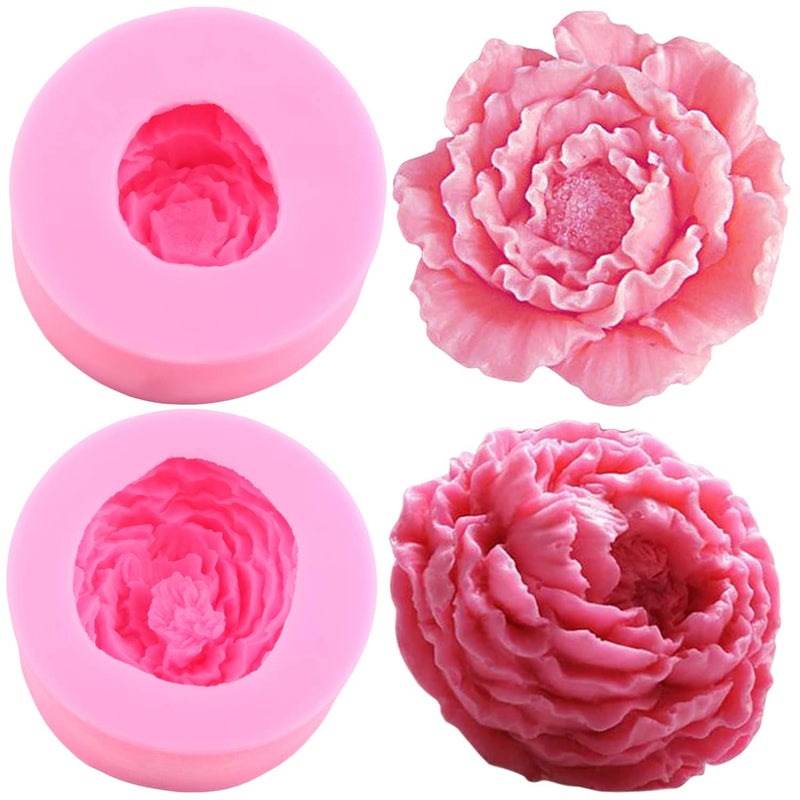 Skytail Skytail 2pc Small Peony Flower Mould Candle Carnation Mold for DIY Scented Candle Wax Melts Aromatherapy Resin Crafts Home Decor Gifts Keychain Soap Polymer Clay Chocolate Fondant Cake Mold