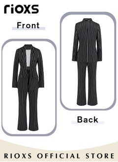RIOXS Women's 2 Pieces Strip Casual Outfits Blazer Jacket & High Waisted Wide Leg Pants for Business Work or Official Occasions  - Image 5