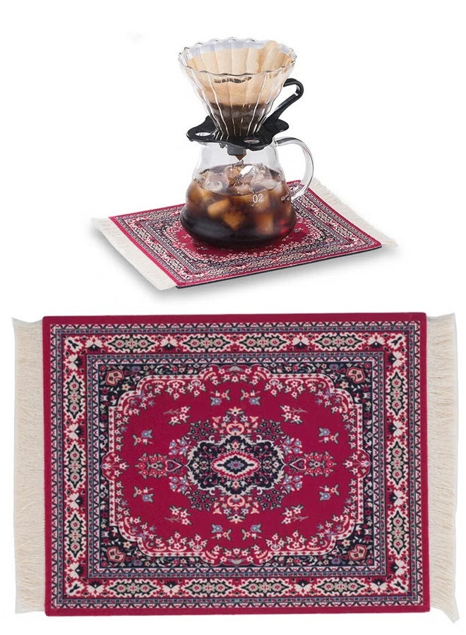 RATSAW 2Pcs Coffee Cup Mat, Anti Slip Coffee Mug Mat with Rubber Rectangle, Red  - Image 1
