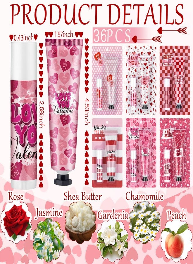 Loopeer 36 Sets Valentine's Day Hand Cream Lip Balm Gifts Bulk Galentine's Day Gift Valentine Party Favor Moisturizing Heart Hand Lotion Bulk Mini Dry Cracked Care Cream for Women Teacher Coworker - Image 2