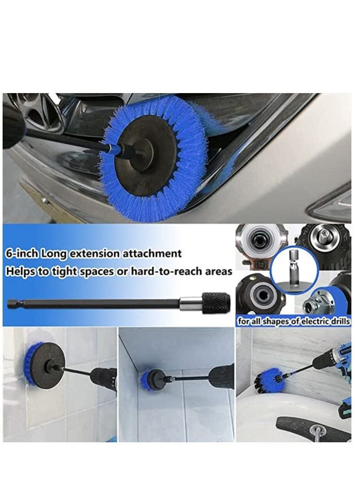 BONAI - Drill Brush Attachment Set 6Pcs Power Scrubber Electric Drill Cleaning Brush Kit with Extend Long Attachment Microfiber Towel Blue - Image 1