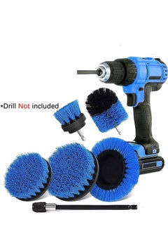 Drill Brush Attachment Set 6Pcs Power Scrubber Electric Drill Cleaning Brush Kit with Extend Long Attachment Microfiber Towel Blue