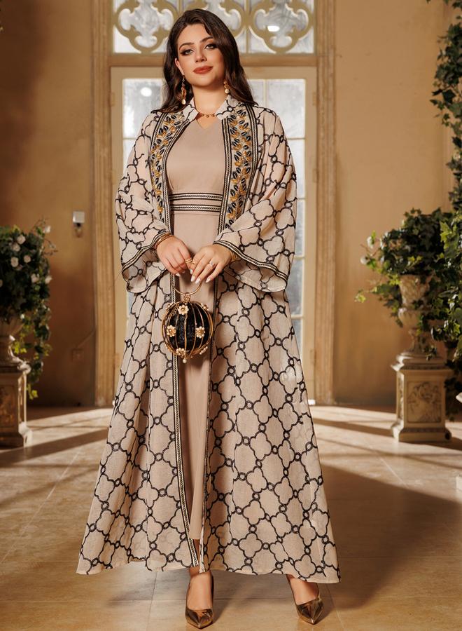 Take Two Khaki All-Over Print Abaya and Dress Set - Image 4