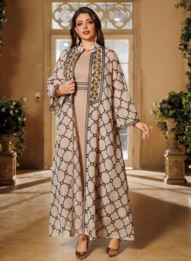 Take Two Khaki All-Over Print Abaya and Dress Set - Image 1