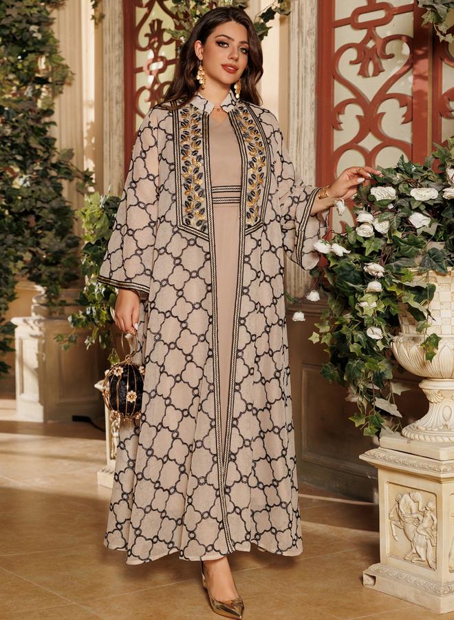 Take Two Khaki All-Over Print Abaya and Dress Set - Image 5