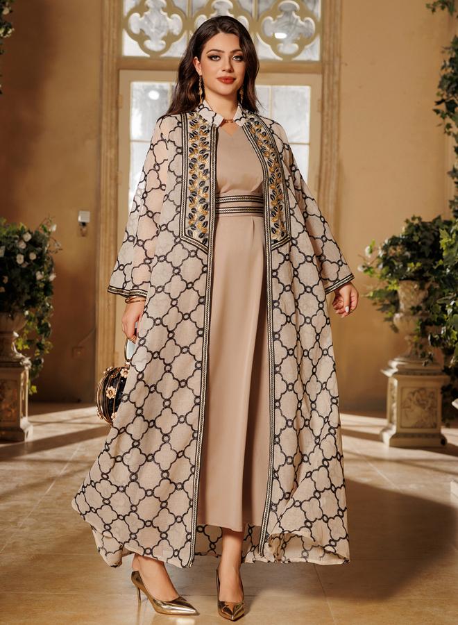 Take Two Khaki All-Over Print Abaya and Dress Set - Image 3