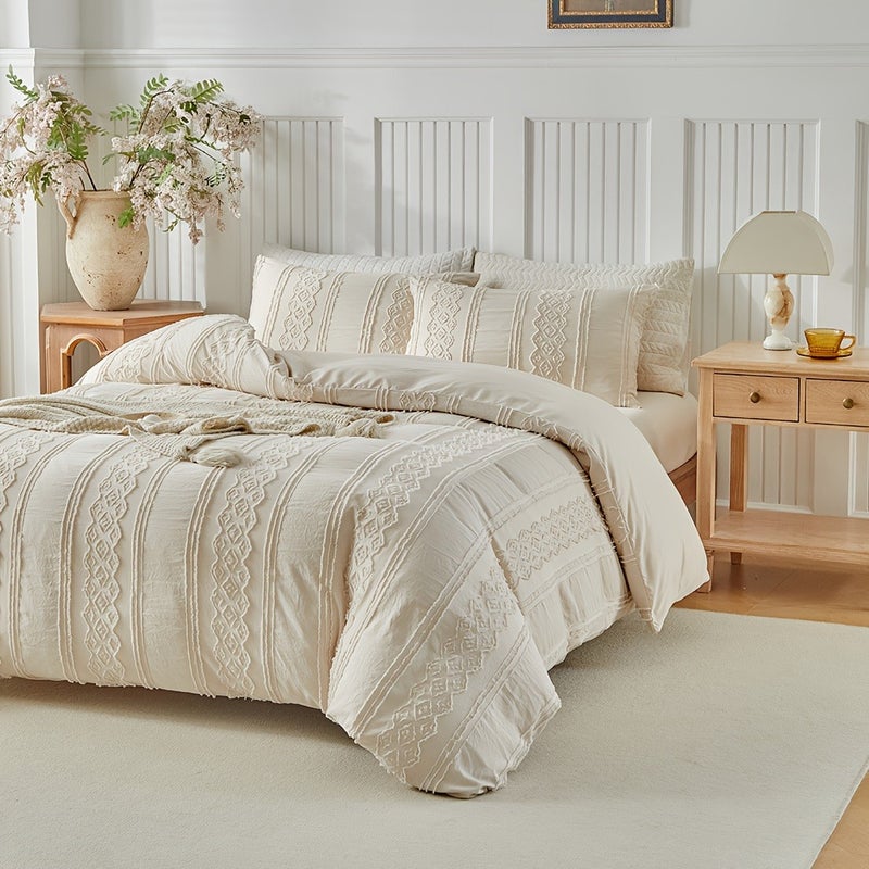 Washable Duvet Cover Set, 2/3pcs Set (1 Duvet Cover + 1/2 Pillowcases), 110g/㎡ Polyester Material, 3D Floral Pattern Design, Simple yet Luxurious, Soft and Comfortable, All-Season Boho Style Bedding Set for Bedrooms, with Zipper and Corner Ties - Image 4