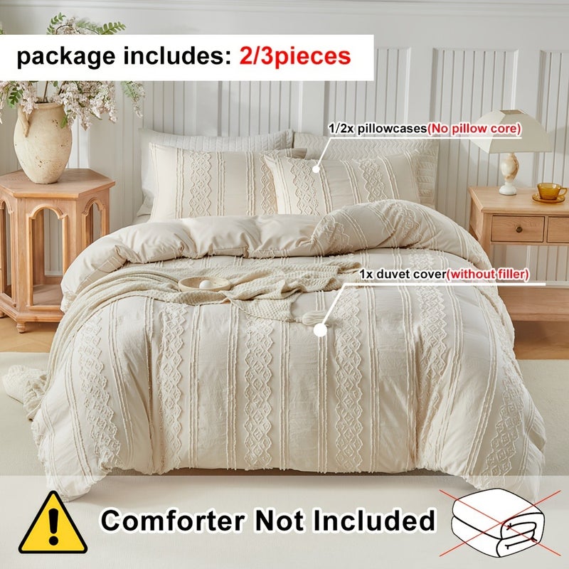 Washable Duvet Cover Set, 2/3pcs Set (1 Duvet Cover + 1/2 Pillowcases), 110g/㎡ Polyester Material, 3D Floral Pattern Design, Simple yet Luxurious, Soft and Comfortable, All-Season Boho Style Bedding Set for Bedrooms, with Zipper and Corner Ties - Image 5