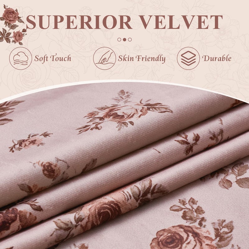StangH Dusty Rose Pink Floral Curtains 84 inch, Printed Velvet Drapes with Romantic Rose Pattern French Country Home Decor for Girls Room Living Room, W52 x L84, 2 Panels - Image 3