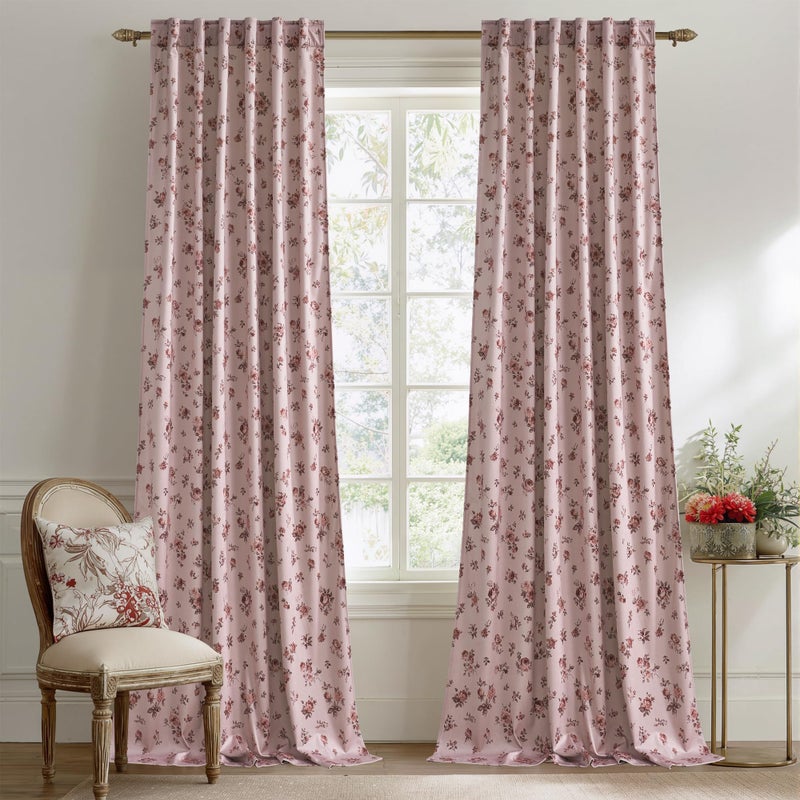StangH Dusty Rose Pink Floral Curtains 84 inch, Printed Velvet Drapes with Romantic Rose Pattern French Country Home Decor for Girls Room Living Room, W52 x L84, 2 Panels - Image 1