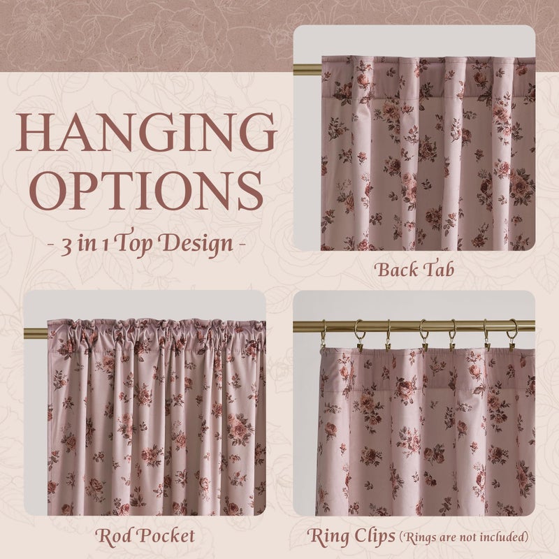 StangH Dusty Rose Pink Floral Curtains 84 inch, Printed Velvet Drapes with Romantic Rose Pattern French Country Home Decor for Girls Room Living Room, W52 x L84, 2 Panels - Image 5