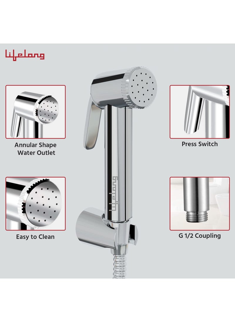 Lifelong Lifelong LLBAHF09 ABS Health Faucet with SS-304 Grade 1.25 Meter Flexible Hose Pipe and Wall Hook, White (Jet Spray for Toilet), Chrome  - Image 2