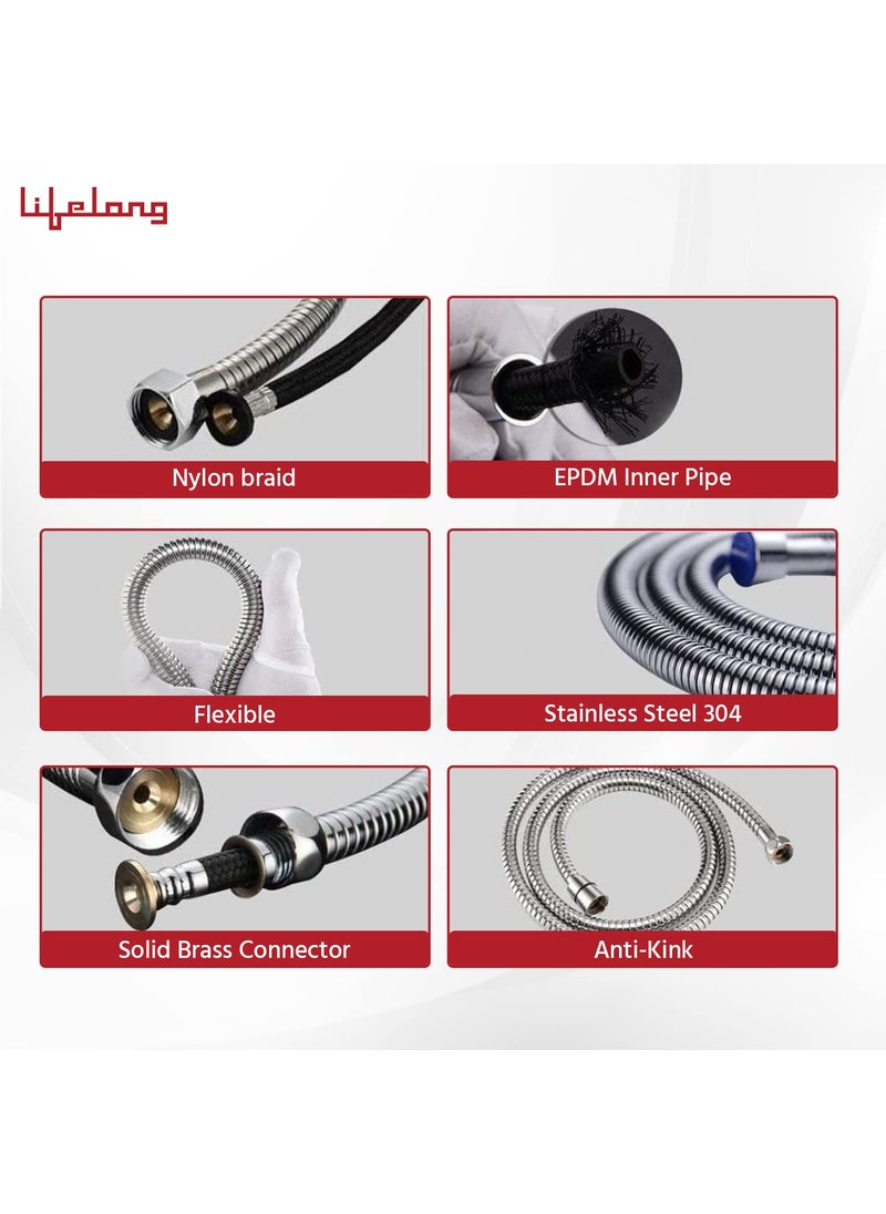 Lifelong Lifelong LLBAHF09 ABS Health Faucet with SS-304 Grade 1.25 Meter Flexible Hose Pipe and Wall Hook, White (Jet Spray for Toilet), Chrome  - Image 4