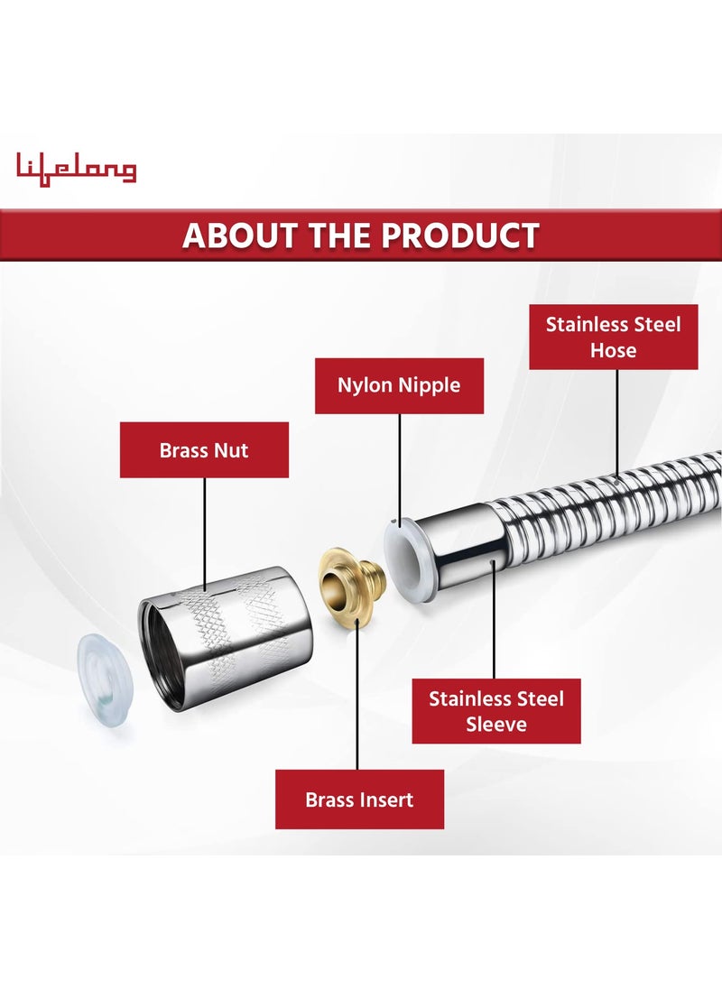 Lifelong Lifelong LLBAHF09 ABS Health Faucet with SS-304 Grade 1.25 Meter Flexible Hose Pipe and Wall Hook, White (Jet Spray for Toilet), Chrome  - Image 3