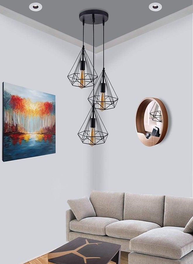 VILRO E 27 Diamond Cluster Pendant Light, Home Decor Items, Hanging Ceiling Decorative Chandelier Home, Living Room, Indoor Outdoor Jhumar Lighing, 40 Watts, Black(Pack of 1) - Image 4
