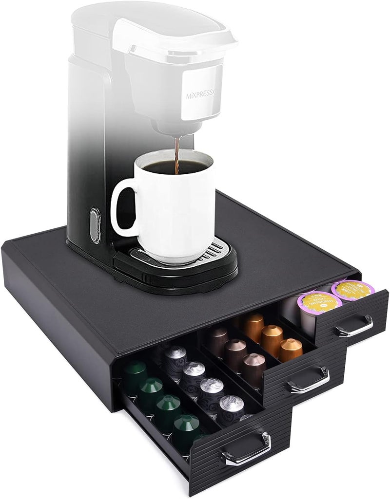 HauSun درج تخزين كبسولات القهوة: منظم لكبسولات القهوة، متوافق مع كبسولات K-Cup سعة 36 أو كبسولات Nespresso سعة 48، لون أسود - Image 1