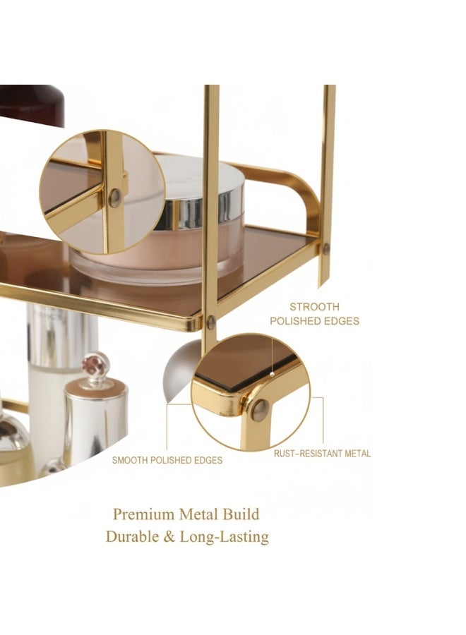 طلال رف منظم ذهبي ثلاثي الطبقات للحمام - رف معدني لتخزين مستحضرات التجميل، مناسب للحمام وغرفة النوم | حامل منظم للعطور، ومستحضرات التجميل، والأمصال، واللوشن، ومنتجات التجميل - Image 4