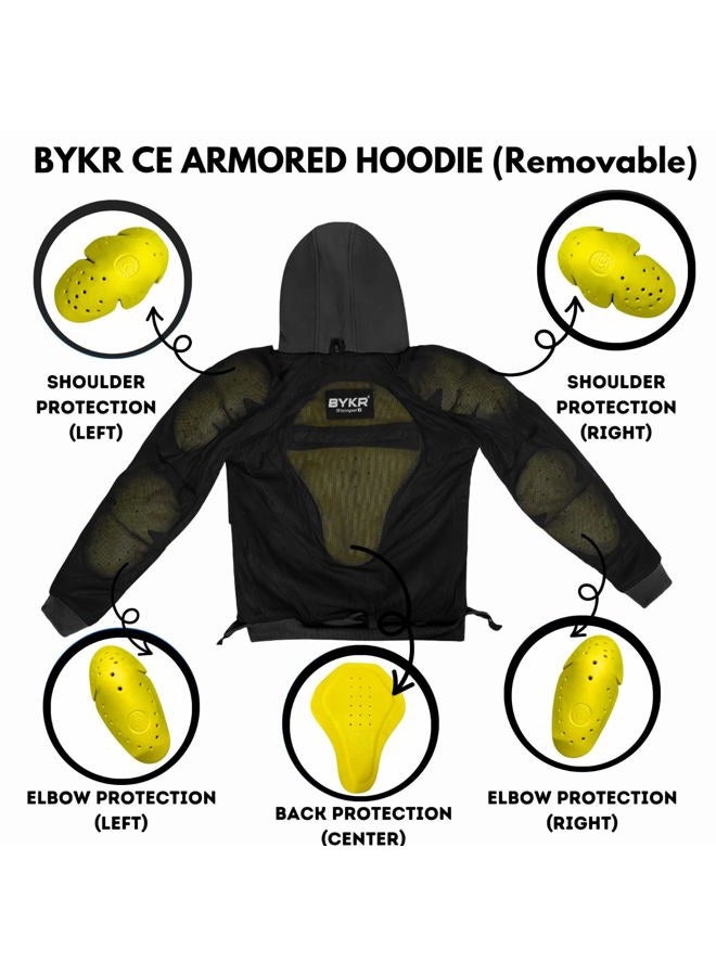 BYKR Motorcycle Hoodie for Men & Women Biker Motorcycle Jackets Breathable Motorbike Riding Sweatshirt All Weather CE Armored (Black,L), Large - Image 2