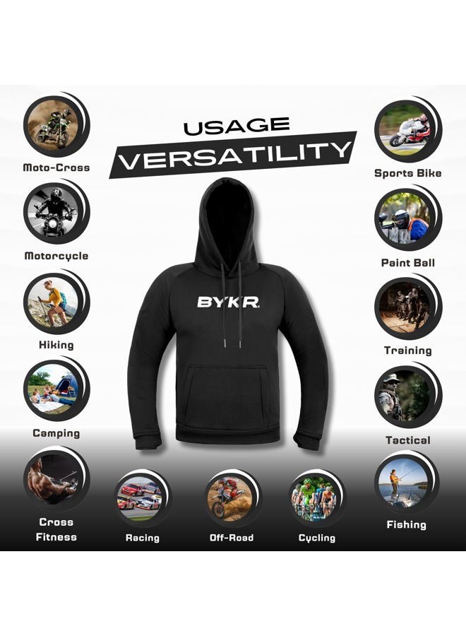 BYKR Motorcycle Hoodie for Men & Women Biker Motorcycle Jackets Breathable Motorbike Riding Sweatshirt All Weather CE Armored (Black,L), Large - Image 3