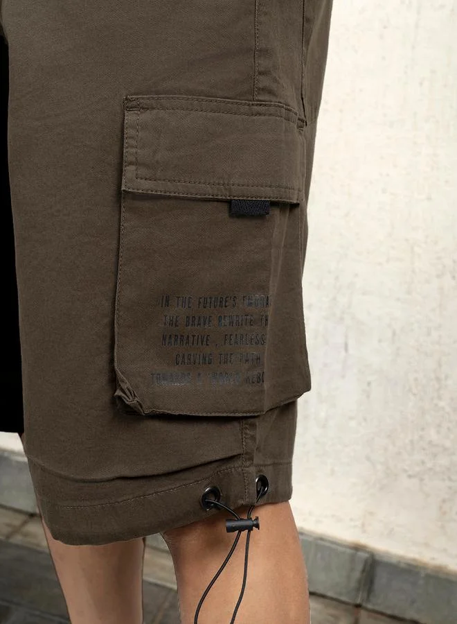 Hubberholme Printed Pocket Cargo Shorts with Toggle Drawstring by Styli