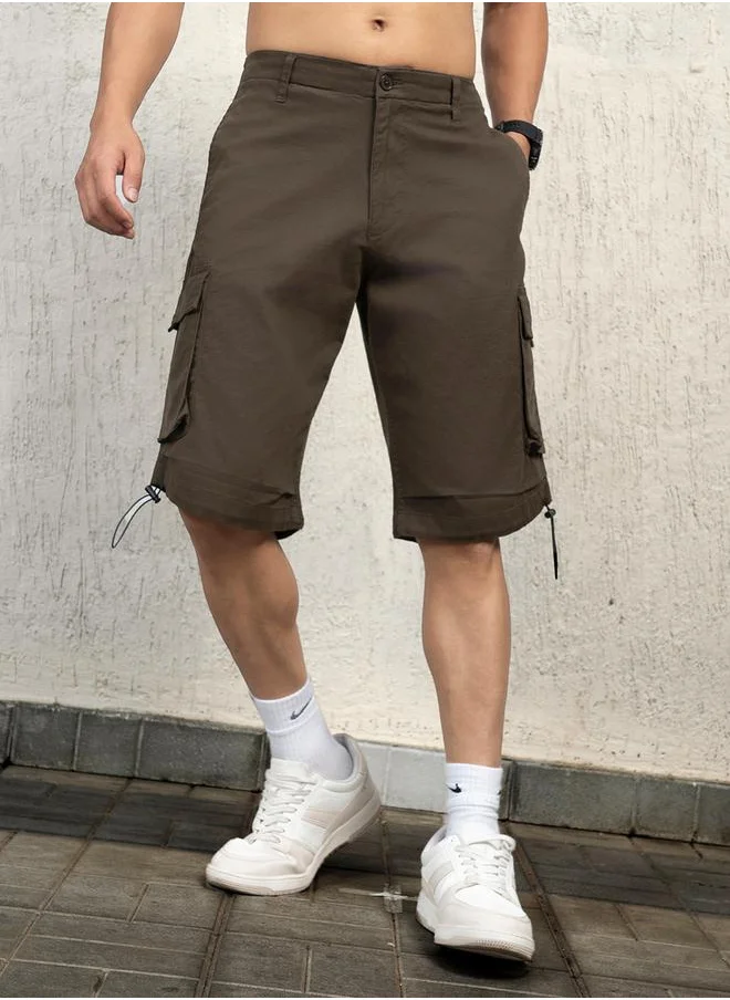 Hubberholme Printed Pocket Cargo Shorts with Toggle Drawstring by Styli