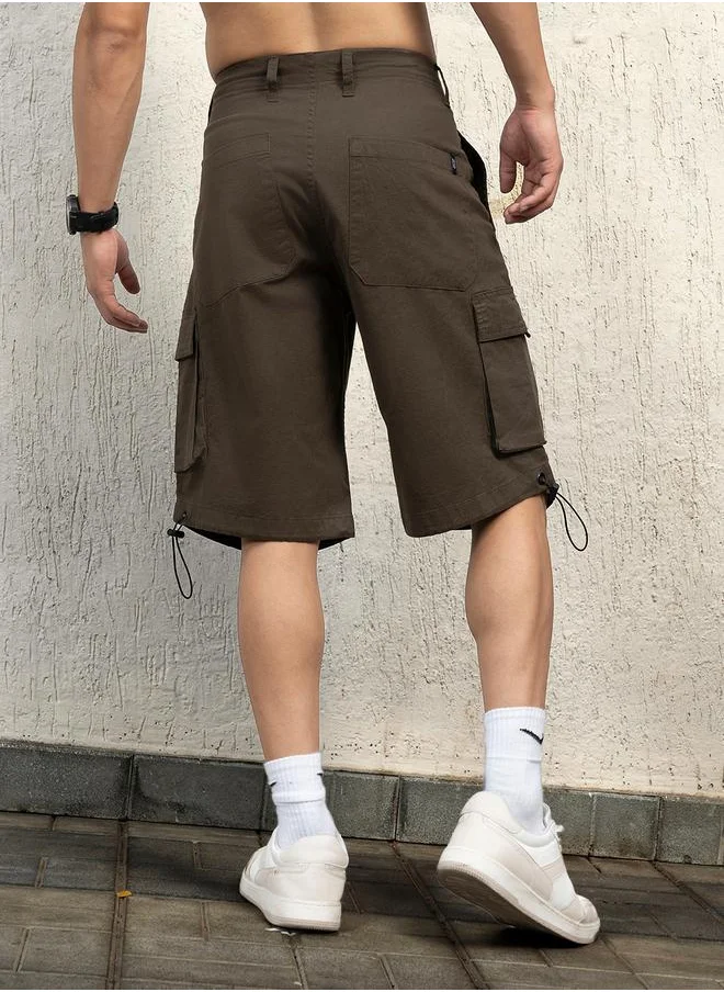 Hubberholme Printed Pocket Cargo Shorts with Toggle Drawstring by Styli