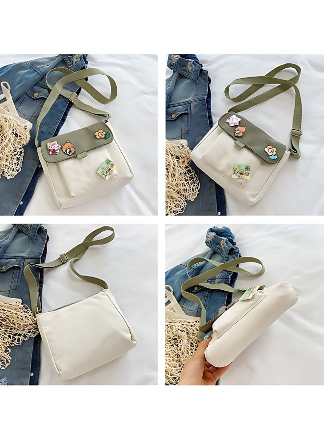 Generic Girls' Cute Shoulder Bag, Crossbody Bag Sling Bag Side Bag Carry Bag with Badge Charm for Students, Canvas Handbag Messenger Bag Satchel Bags Small Bag Tourist Bag Phone Bag for Teenagers and Youth  - Image 4