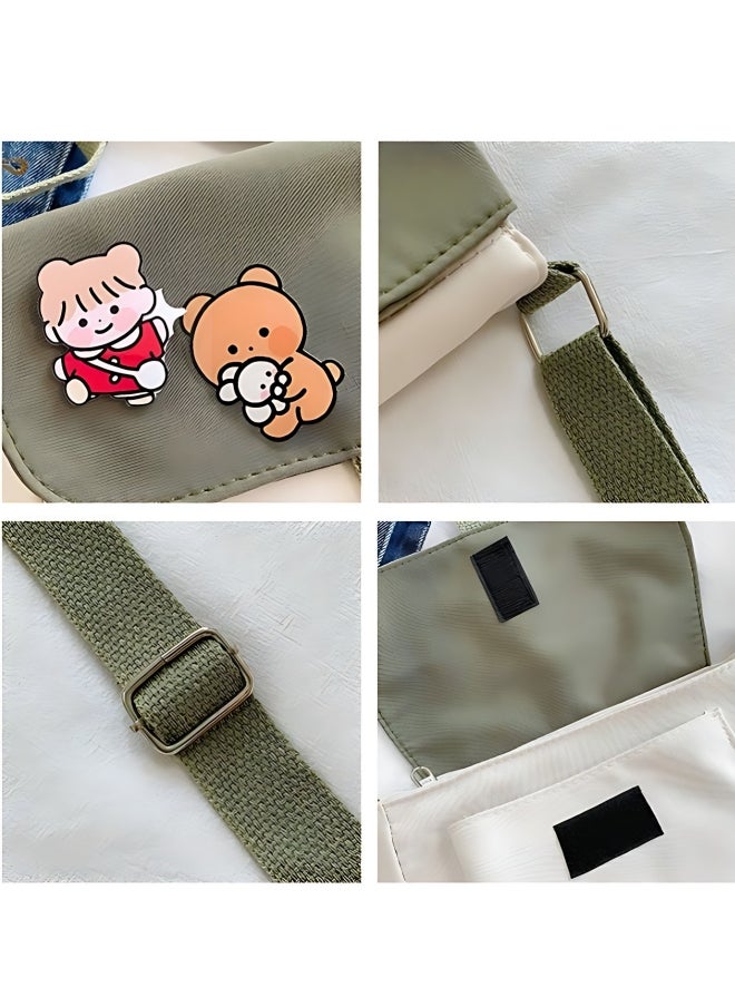 Generic Girls' Cute Shoulder Bag, Crossbody Bag Sling Bag Side Bag Carry Bag with Badge Charm for Students, Canvas Handbag Messenger Bag Satchel Bags Small Bag Tourist Bag Phone Bag for Teenagers and Youth  - Image 3