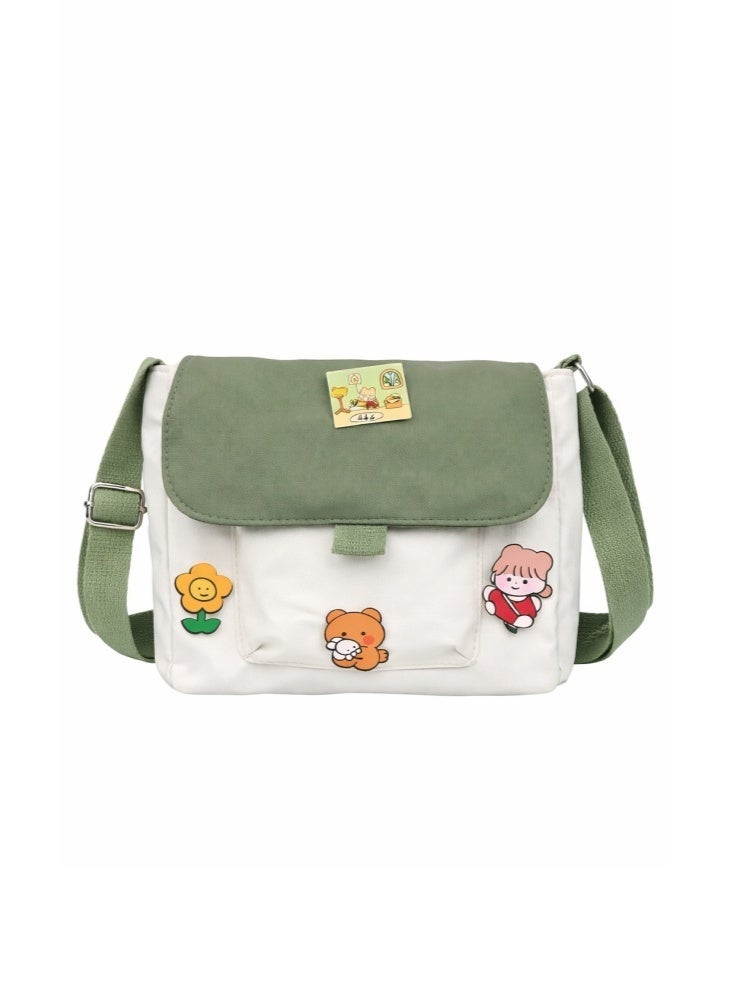 Girls' Cute Shoulder Bag, Crossbody Bag Sling Bag Side Bag Carry Bag with Badge Charm for Students, Canvas Handbag Messenger Bag Satchel Bags Small Bag Tourist Bag Phone Bag for Teenagers and Youth - Image 1