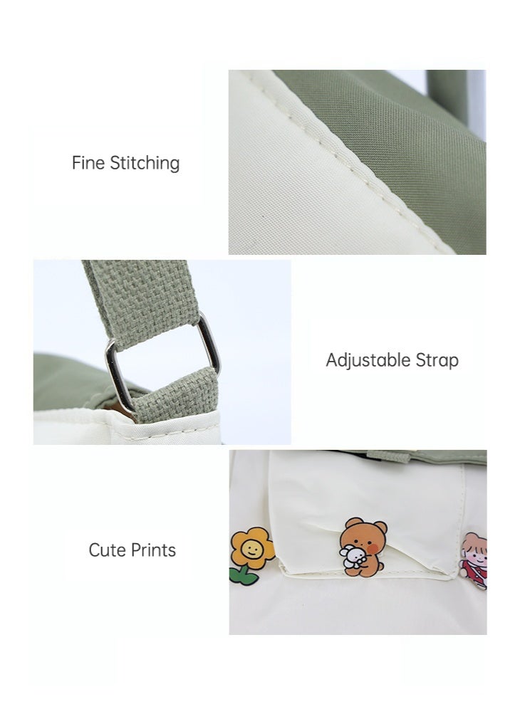 Girls' Cute Shoulder Bag, Crossbody Bag Sling Bag Side Bag Carry Bag with Badge Charm for Students, Canvas Handbag Messenger Bag Satchel Bags Small Bag Tourist Bag Phone Bag for Teenagers and Youth - Image 4