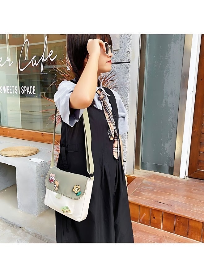 Girls' Cute Shoulder Bag, Crossbody Bag Sling Bag Side Bag Carry Bag with Badge Charm for Students, Canvas Handbag Messenger Bag Satchel Bags Small Bag Tourist Bag Phone Bag for Teenagers and Youth - Image 3