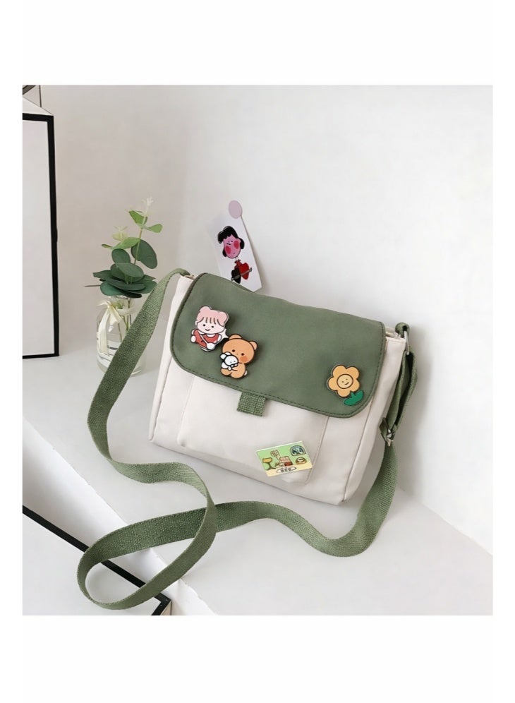 Girls' Cute Shoulder Bag, Crossbody Bag Sling Bag Side Bag Carry Bag with Badge Charm for Students, Canvas Handbag Messenger Bag Satchel Bags Small Bag Tourist Bag Phone Bag for Teenagers and Youth - Image 5