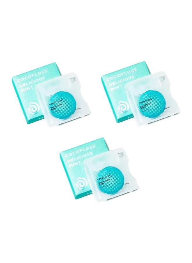 Cocofloss Woven Dental Floss, Dentist-Designed Oral Care, Mint, Waxed, Expanding, Vegan, Kid-Friendly String Floss with Coconut Oil, 3 Spools (33 yd Each)  - Image 1