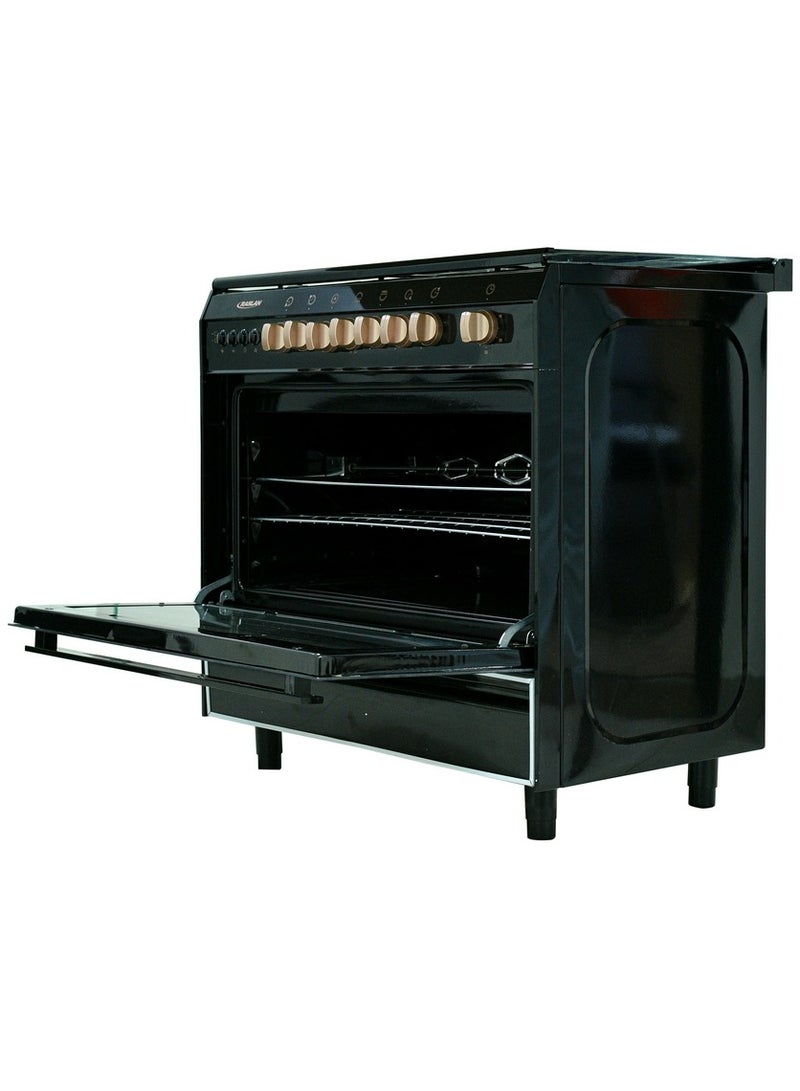 Ruslan Raslan Gas Oven 5 Burners 60x90 Stainless Steel Top, Black Sides, Fan for Even Heat, Rotisserie, Auto Ignition, Thermostat, Timer, Glass Lid, Golden Knobs, Storage Drawer, Model 9905RM-N Premium Choice - Image 3