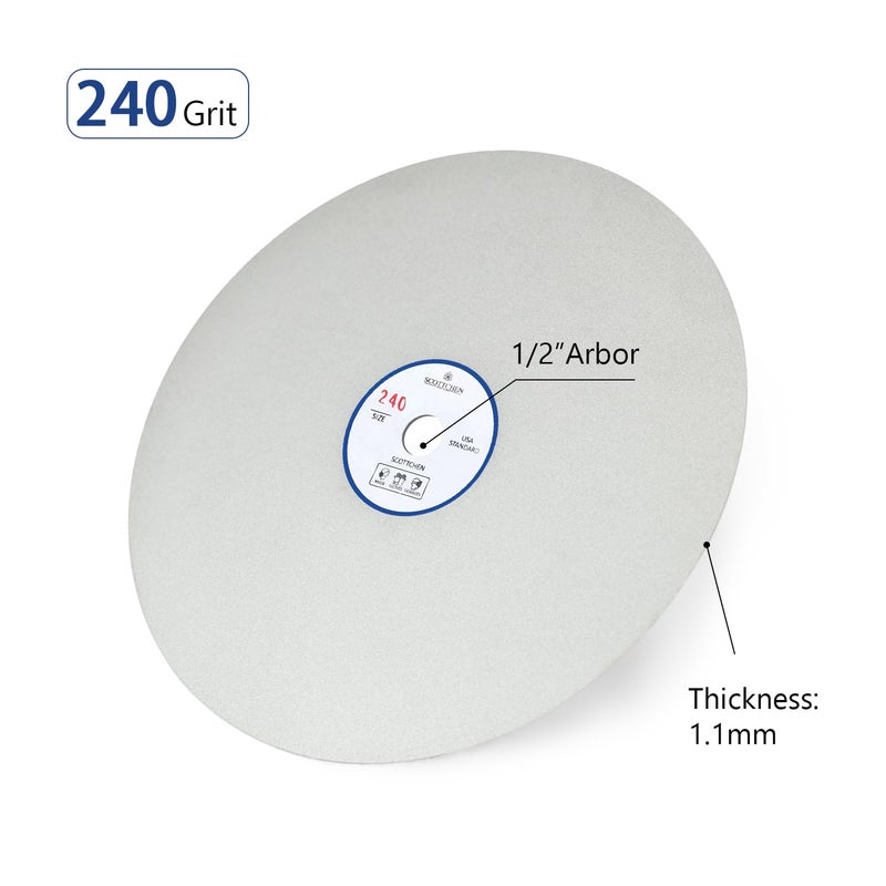 SCOTTCHEN Diamond Flat Lap Wheel 8" x 1/2" Grinding Sanding Disc Lapping Polishing Disc-240 Grit - Image 2